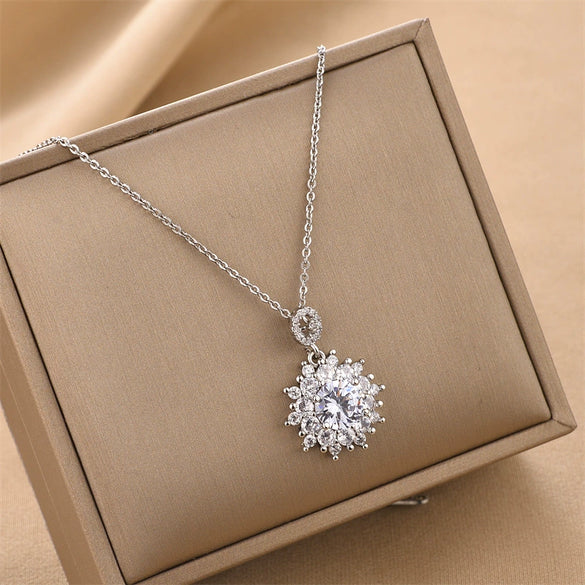 Necklace Mixed Gem Inlay Titanium Steel Geometric Electroplating Ochain For Women