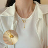 Necklace Mixed Gem Inlay Titanium Steel Geometric Interlocking Tassel Double Ring Design