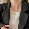 Necklace Mixed Gem Inlay Titanium Steel Geometric Interlocking Tassel Double Ring Design