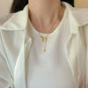 Necklace Mixed Gem Inlay Titanium Steel Geometric Interlocking Tassel Double Ring Design