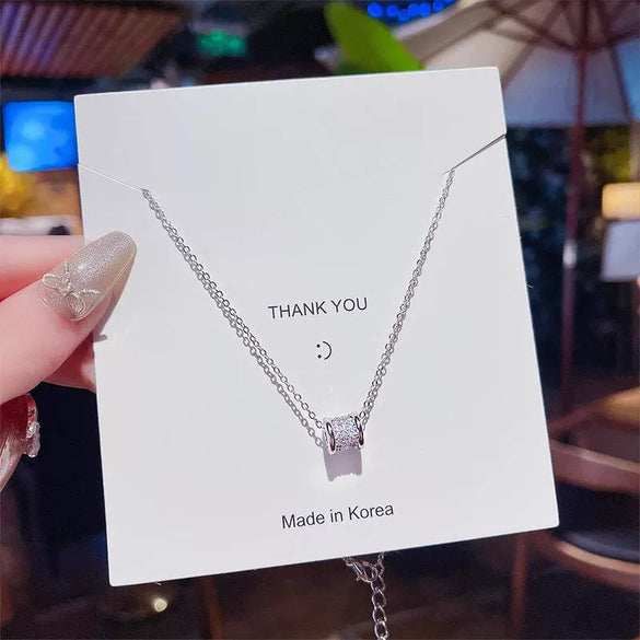 Necklace Mixed Gem Inlay Titanium Steel Geometric Pendant For Women