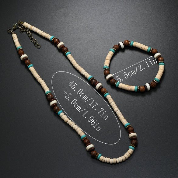 Necklace Mixed Material Wooden Beads Geometric Handmade For Men