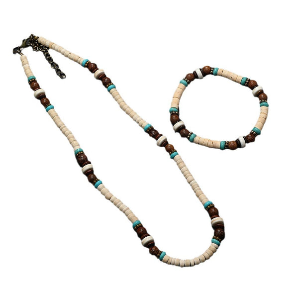 Necklace Mixed Material Wooden Beads Geometric Handmade For Men