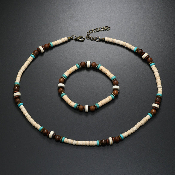Necklace Mixed Material Wooden Beads Geometric Handmade For Men