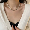 Necklace Multilayer Baroque Imitation Pearl Ball Chain Titanium Steel Geometric Electroplating Women