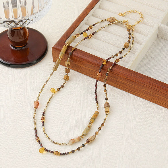 Necklace Multiple Gemstones Natural Freshwater Pearls Copper Geometric Handmade