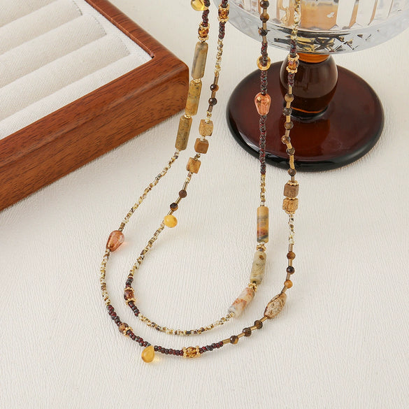 Necklace Multiple Gemstones Natural Freshwater Pearls Copper Geometric Handmade