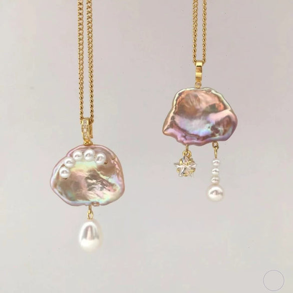 Necklace Natural Baroque Pearl Moon Star Pendant Copper Electroplating
