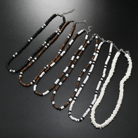 Necklace Natural Coconut Shell Frosted Resin U Shape Geometric Style Purely Handmade Unisex Jewelry