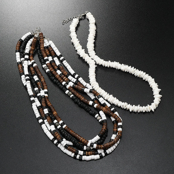 Necklace Natural Coconut Shell Frosted Resin U Shape Geometric Style Purely Handmade Unisex Jewelry