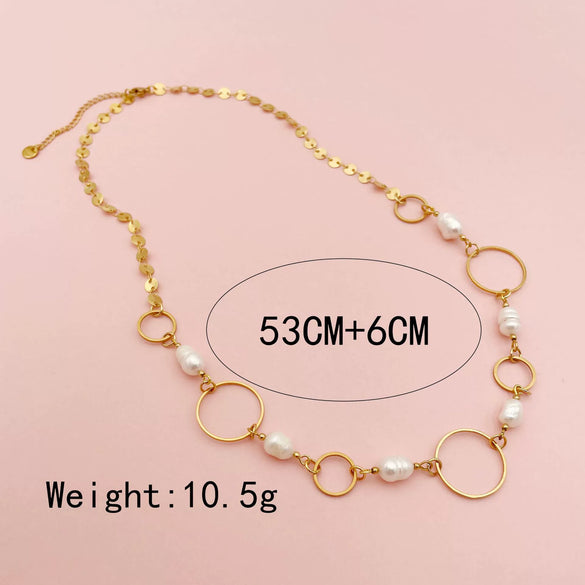Necklace Natural Freshwater Pearl Disc Bohemian Style Titanium Steel Stainless Steel Twisted Chain Electroplating Jewelry