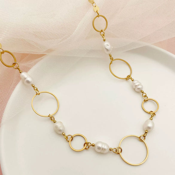 Necklace Natural Freshwater Pearl Disc Bohemian Style Titanium Steel Stainless Steel Twisted Chain Electroplating Jewelry