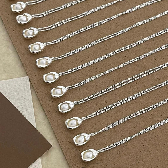 Necklace Natural Freshwater Pearl Irregular Copper Geometric Electroplating Luxury Niche Design