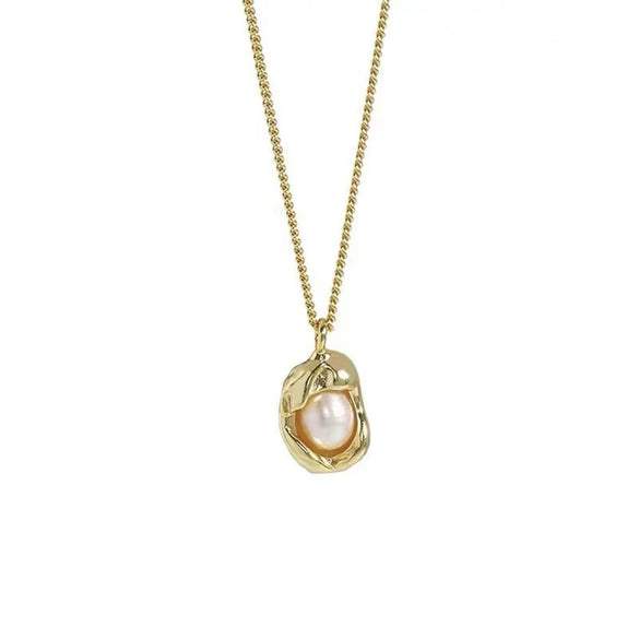 Necklace Natural Freshwater Pearl Irregular Copper Geometric Electroplating Luxury Niche Design