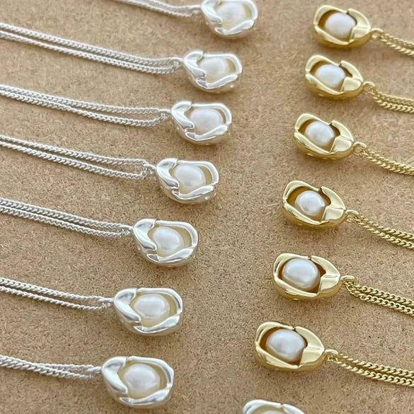 Necklace Natural Freshwater Pearl Irregular Copper Geometric Electroplating Luxury Niche Design