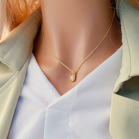 Necklace Natural Freshwater Pearl Irregular Copper Geometric Electroplating Luxury Niche Design