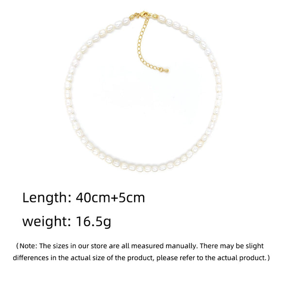 Necklace Natural Freshwater Pearl 18K Goldplated Copper Ball Chain Hand Knitted Organic Glass Geometric Style