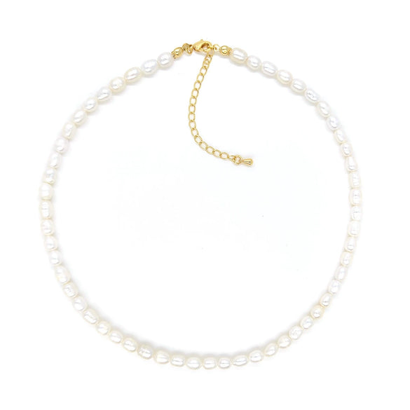 Necklace Natural Freshwater Pearl 18K Goldplated Copper Ball Chain Hand Knitted Organic Glass Geometric Style