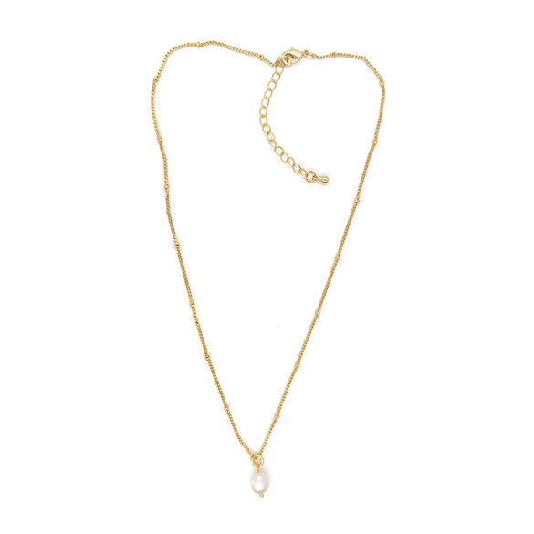 Necklace Natural Freshwater Pearl 18K Goldplated Copper Ball Chain Hand Knitted Organic Glass Geometric Style