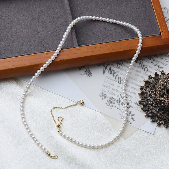 Necklace Natural Freshwater Pearl Round 925 Silver Buckle Classic Versatile