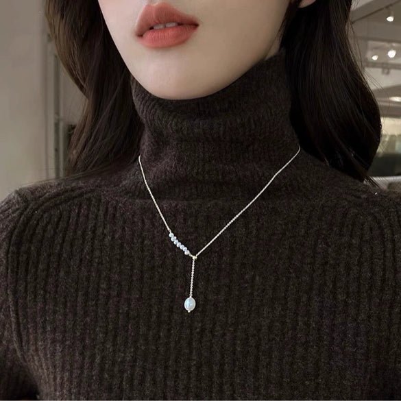 Necklace Natural Freshwater Pearl Woolen Copper Chain Niche Minimalist Style With Shape And Water Drop Shape