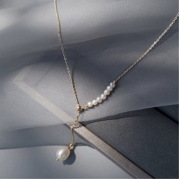 Necklace Natural Freshwater Pearl Woolen Copper Chain Niche Minimalist Style With Shape And Water Drop Shape