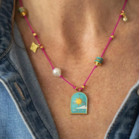 Necklace Natural Pearl Geometric Copper Electroplating Flower Moon Heart Evil Eye Pendant Colorpreserving