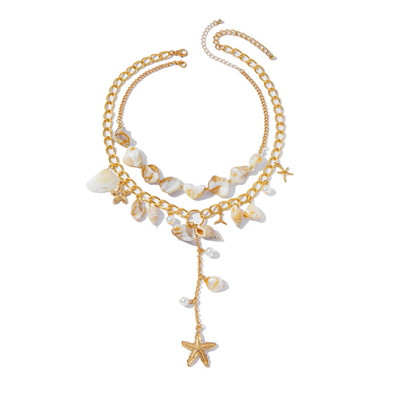 Necklace Natural Shell Conch Imitation Pearl Metal Starfish Alloy Pendant Geometric Constellation Electroplated