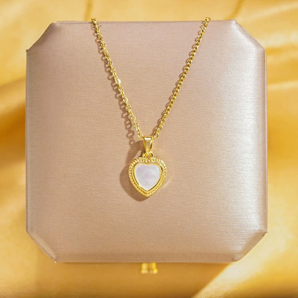 Necklace Natural Shell Heart Titanium Steel Copper Gold Electroplated Geometric Style