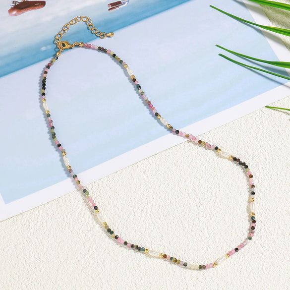 Necklace Natural Stone Beaded Freshwater Pearl Stainless Steel Geometric Handmade For Women