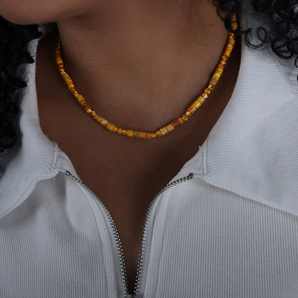 Necklace Natural Stone Beads Titanium Steel Geometric Electroplating Women's Fashion Jewelry