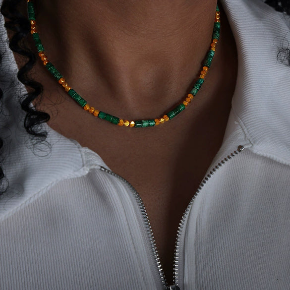 Necklace Natural Stone Beads Titanium Steel Geometric Electroplating Women's Fashion Jewelry