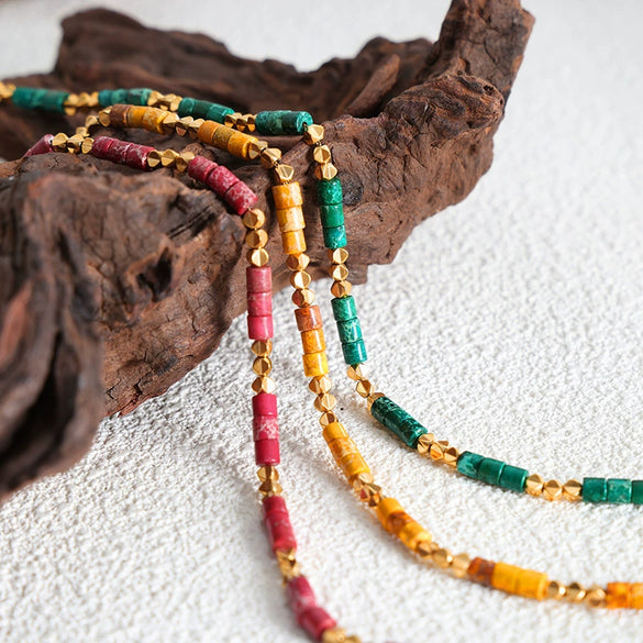 Necklace Natural Stone Beads Titanium Steel Geometric Electroplating Women's Fashion Jewelry
