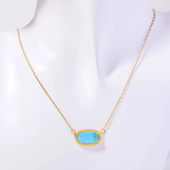 Necklace Natural Stone Crystal Pendant Copper Geometric Punk Style Electroplating Light Luxury Real Gold Color Preservation