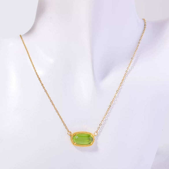 Necklace Natural Stone Crystal Pendant Copper Geometric Punk Style Electroplating Light Luxury Real Gold Color Preservation