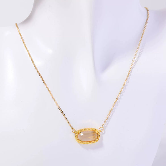 Necklace Natural Stone Crystal Pendant Copper Geometric Punk Style Electroplating Light Luxury Real Gold Color Preservation