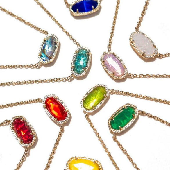 Necklace Natural Stone Crystal Pendant Copper Geometric Punk Style Electroplating Light Luxury Real Gold Color Preservation