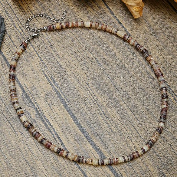 Necklace Natural Stone Freshwater Shell Beaded Maillard Style Stainless Steel Geometric Oshaped Chain Handmade
