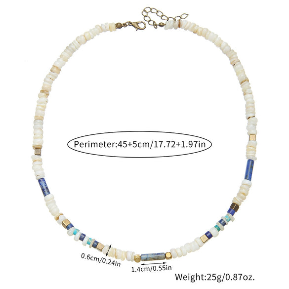 Necklace Natural Stone Freshwater Shell Beaded Maillard Style Stainless Steel Geometric Oshaped Chain Handmade