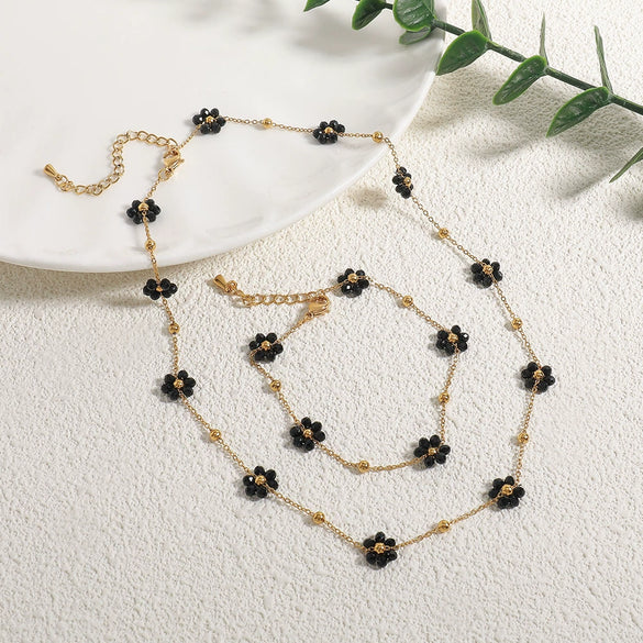 Necklace Natural Stone Stainless Steel Geometric Daisy Handmade Design