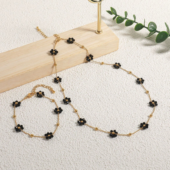 Necklace Natural Stone Stainless Steel Geometric Daisy Handmade Design