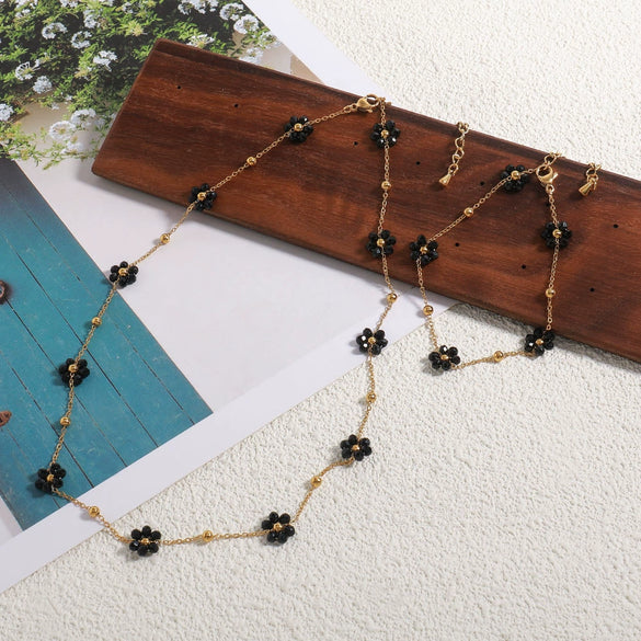 Necklace Natural Stone Stainless Steel Geometric Daisy Handmade Design