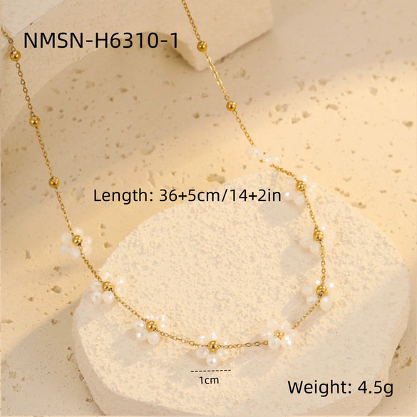 Necklace Natural Stone Titanium Steel 18K Goldplated Stainless Steel Geometric Flower Women