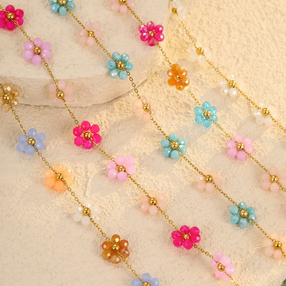 Necklace Natural Stone Titanium Steel 18K Goldplated Stainless Steel Geometric Flower Women