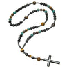 Necklace Natural Stone Yellow Tiger Eye Iron Stone Cross Geometric Handmade Men's Hip Hop Style Alloy Pendant Cotton Thread Chain