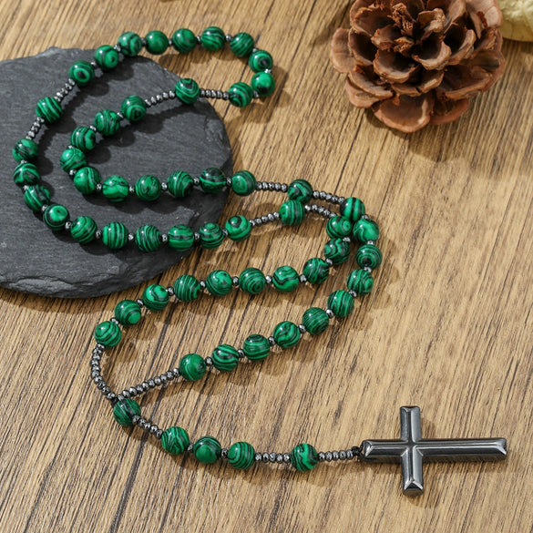 Necklace Natural Stone Yellow Tiger Eye Iron Stone Cross Geometric Handmade Men's Hip Hop Style Alloy Pendant Cotton Thread Chain
