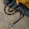 Necklace Natural Stone Yellow Tiger Eye Iron Stone Cross Geometric Handmade Men's Hip Hop Style Alloy Pendant Cotton Thread Chain