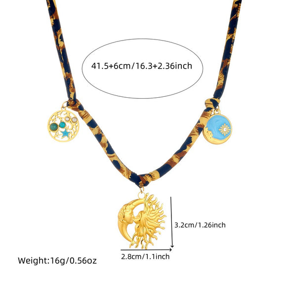 Necklace Nylon Stainless Steel Leopard Print Geometric Oil Dripping Marine Life Moon Pendant Electroplating For Women