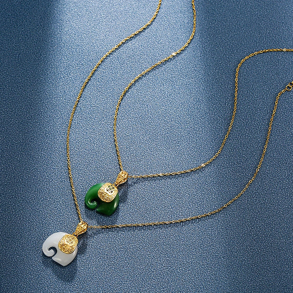 Necklace Organic Glass Imitation Jade Elephant Animals Zodiac Electroplating Jewelry For Women