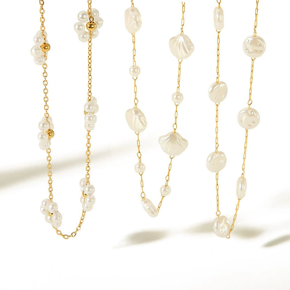Necklace Pearl Baroque Style Geometric Stainless Steel 18K Goldplated Electroplated Women's